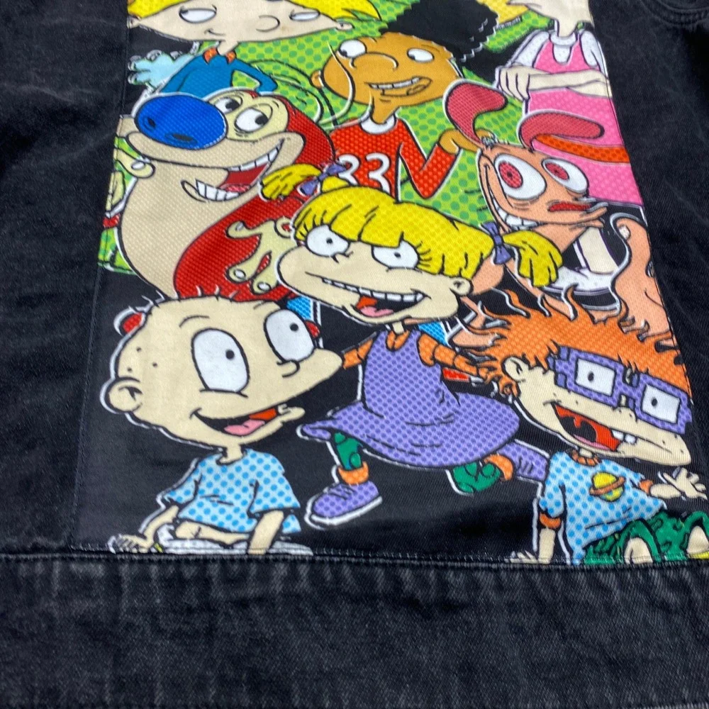 Nickelodeon Denim Jacket Mens S Black 90s Nicktoons Graphic Rugrats Hey Arnold